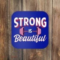 Strong Is Beautiful Pink Barbells Gym Exercise Athlete Gift Coaster thumb 0