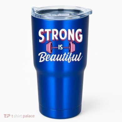 Strong Is Beautiful Pink Barbells Gym Exercise Athlete Gift Tumbler