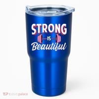 Strong Is Beautiful Pink Barbells Gym Exercise Athlete Gift Tumbler thumb 0