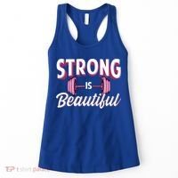 Strong Is Beautiful Pink Barbells Gym Exercise Athlete Gift Women's Tank Top thumb 0
