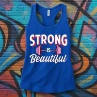 Strong Is Beautiful Pink Barbells Gym Exercise Athlete Gift Women's Tank Top thumb 3