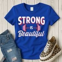 Strong Is Beautiful Pink Barbells Gym Exercise Athlete Gift Women's T-Shirt thumb 3