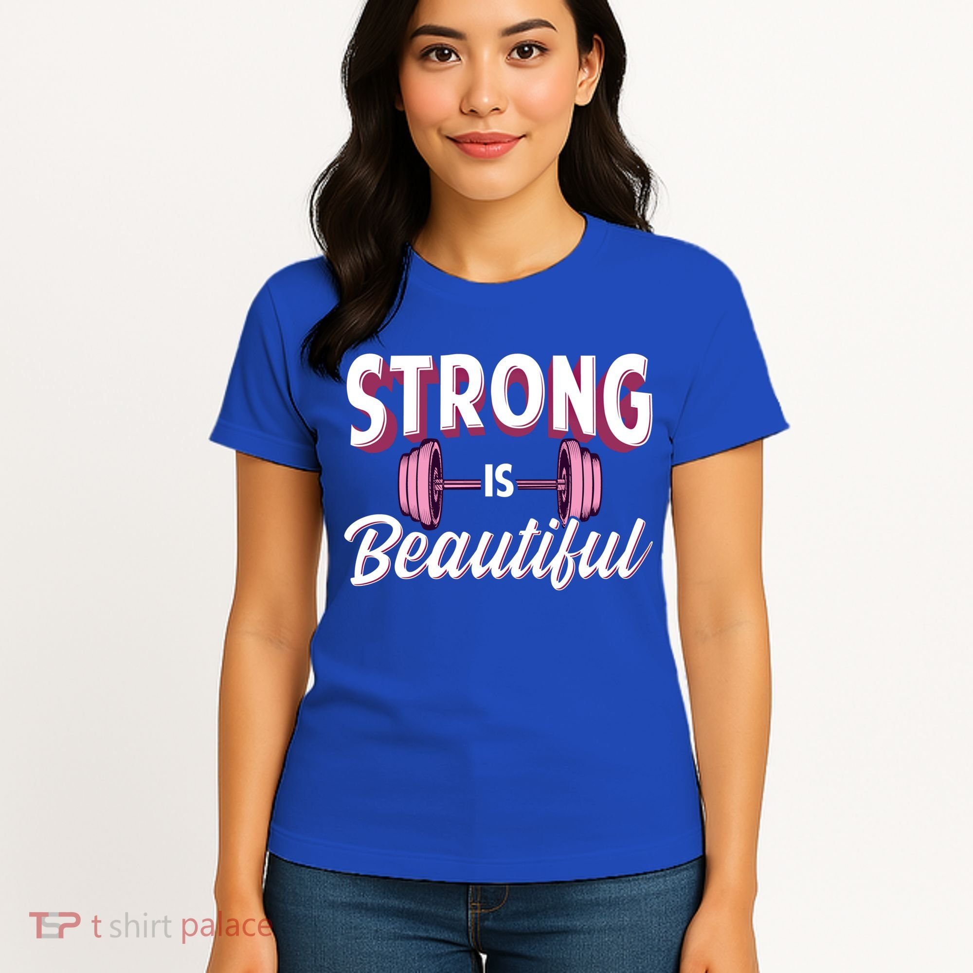 Strong Is Beautiful Pink Barbells Gym Exercise Athlete Gift Women's T-Shirt