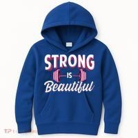Strong Is Beautiful Pink Barbells Gym Exercise Athlete Gift Kids Hoodie thumb 0