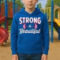 Strong Is Beautiful Pink Barbells Gym Exercise Athlete Gift Kids Hoodie thumb 2
