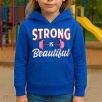 Strong Is Beautiful Pink Barbells Gym Exercise Athlete Gift Kids Hoodie thumb 3