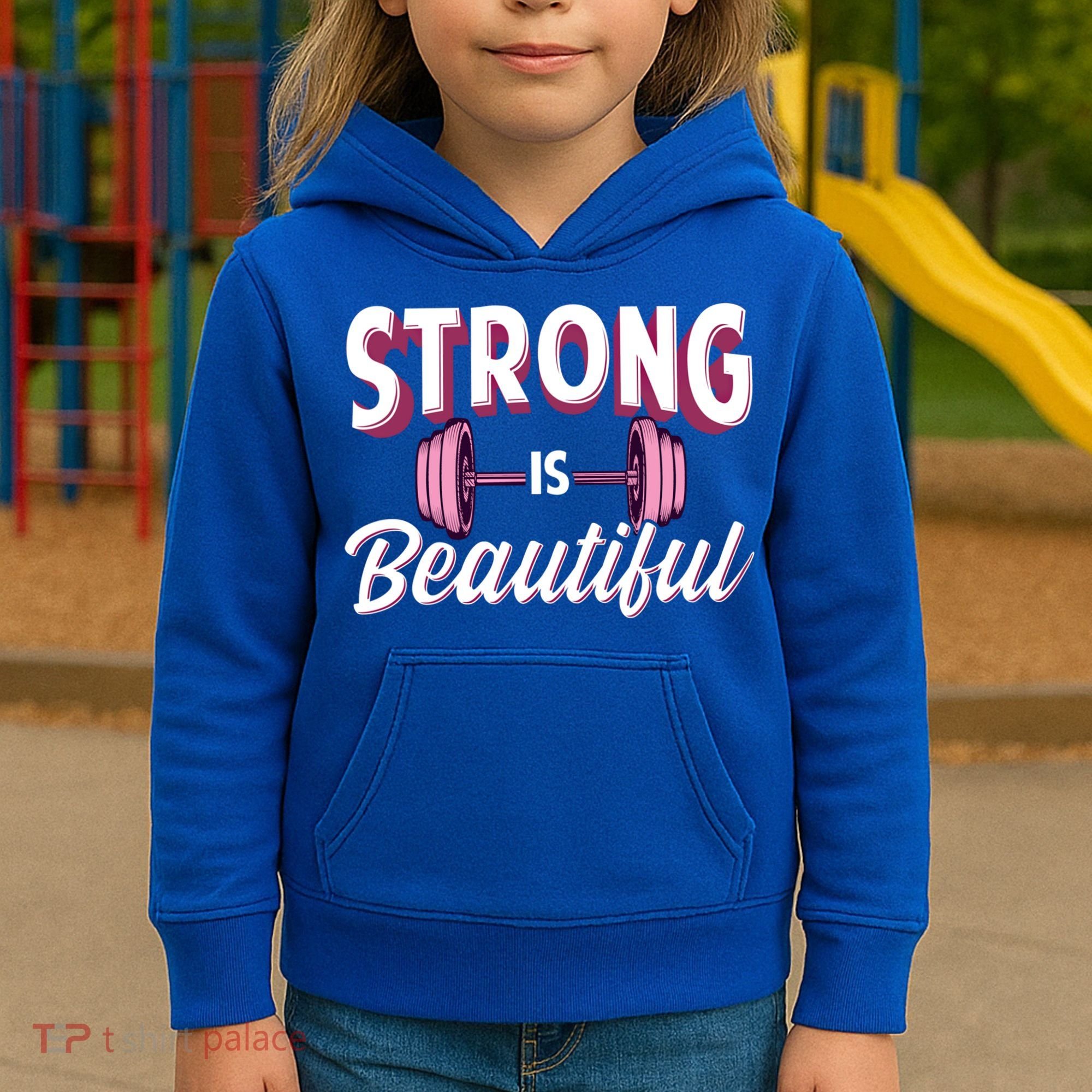 Strong Is Beautiful Pink Barbells Gym Exercise Athlete Gift Kids Hoodie