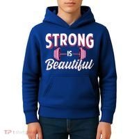 Strong Is Beautiful Pink Barbells Gym Exercise Athlete Gift Kids Hoodie thumb 4