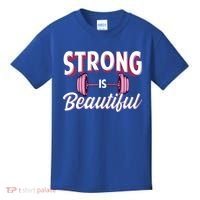 Strong Is Beautiful Pink Barbells Gym Exercise Athlete Gift Kids T-Shirt thumb 0