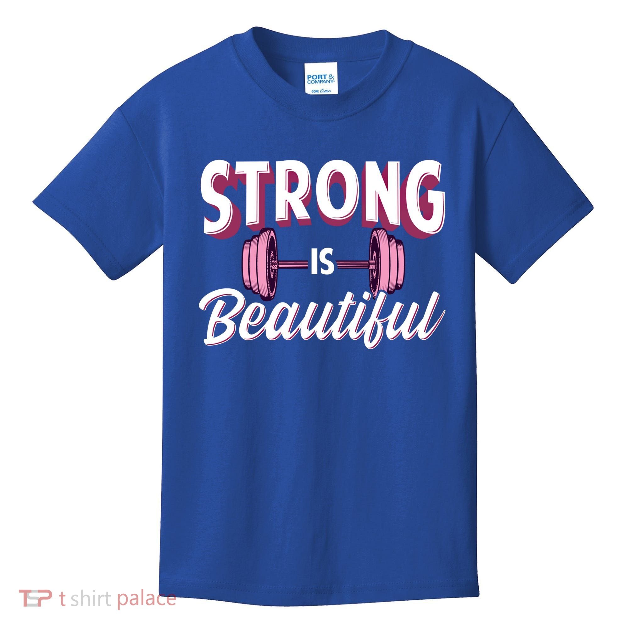 Strong Is Beautiful Pink Barbells Gym Exercise Athlete Gift Kids T-Shirt