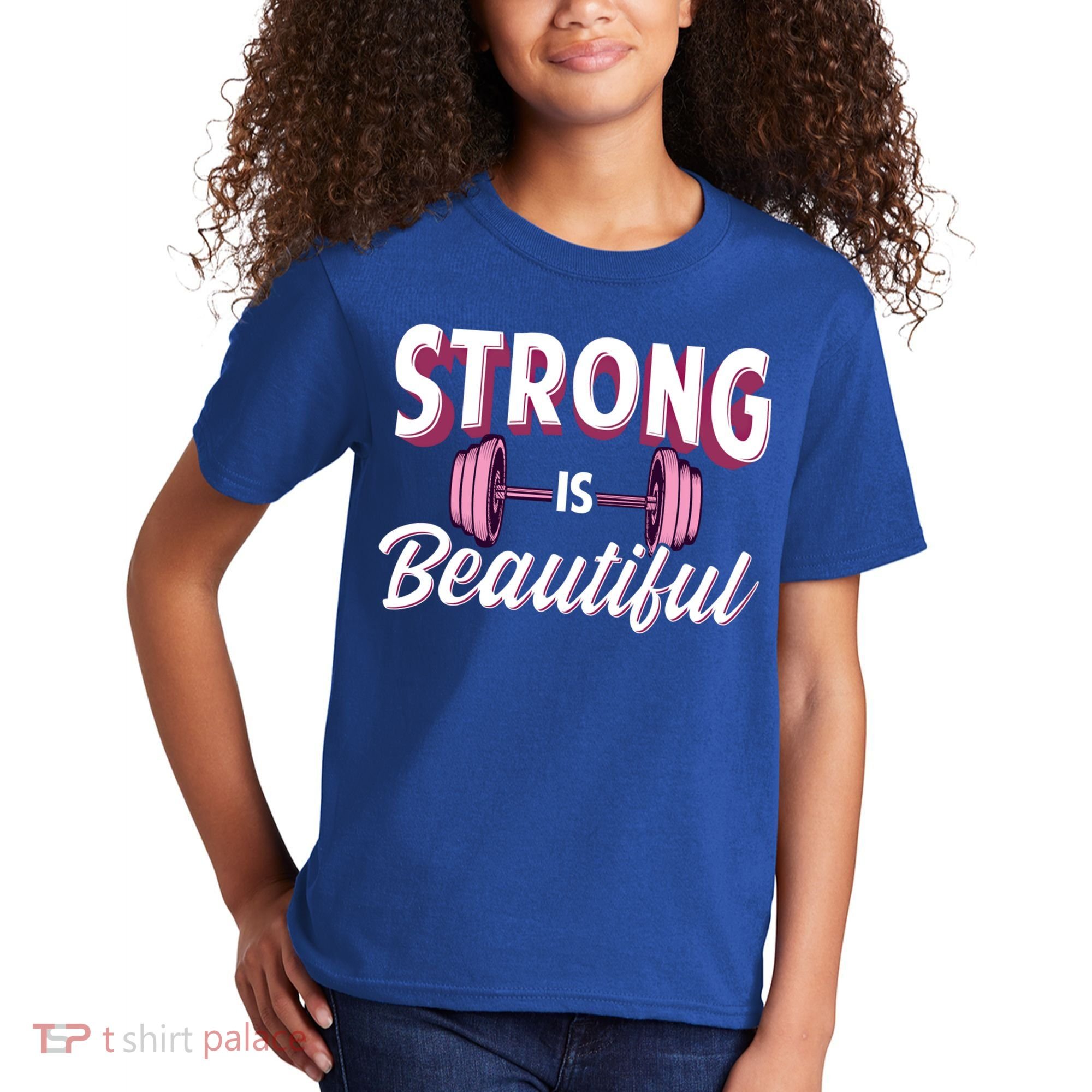 Strong Is Beautiful Pink Barbells Gym Exercise Athlete Gift Kids T-Shirt