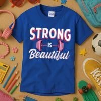 Strong Is Beautiful Pink Barbells Gym Exercise Athlete Gift Kids T-Shirt thumb 3