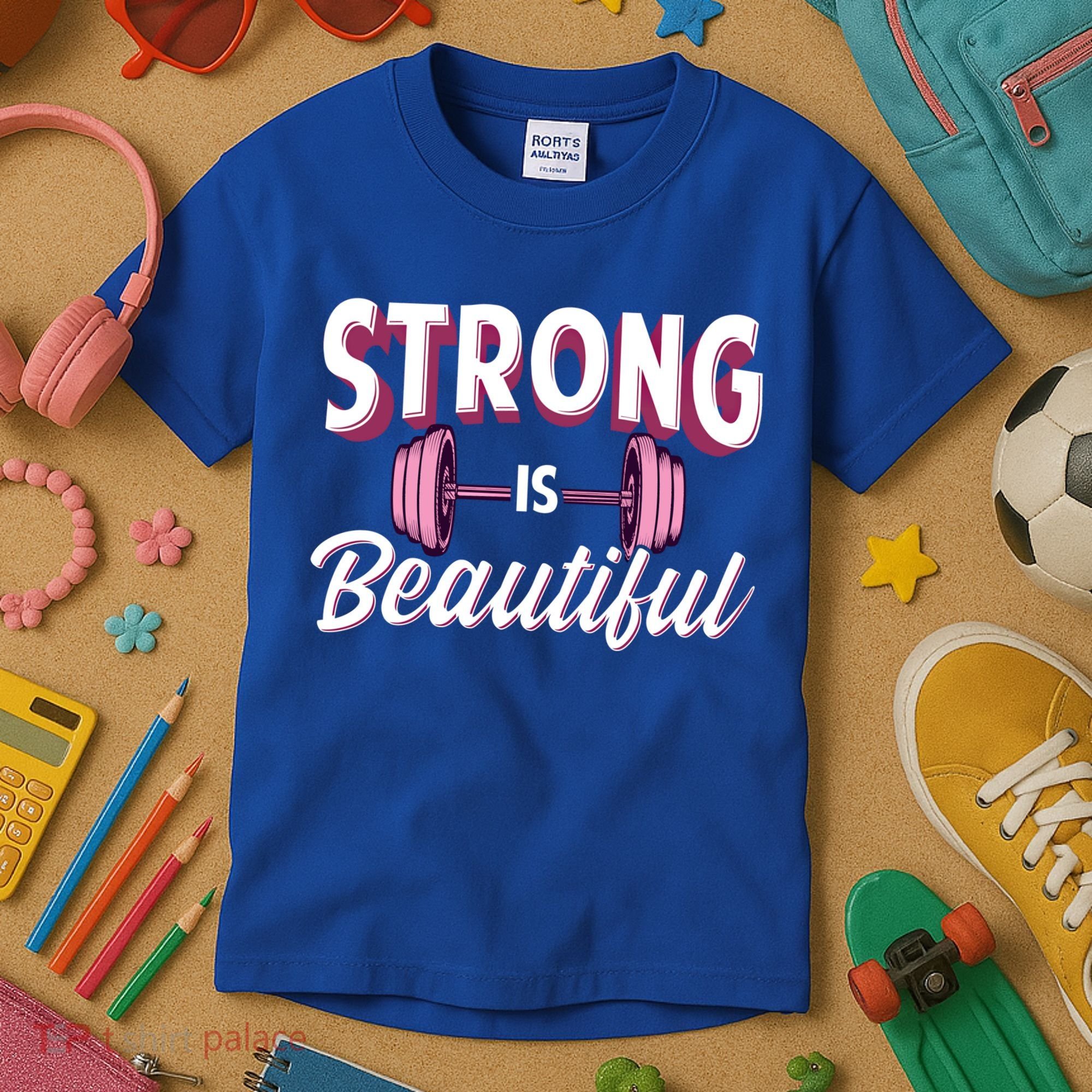 Strong Is Beautiful Pink Barbells Gym Exercise Athlete Gift Kids T-Shirt