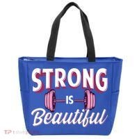 Strong Is Beautiful Pink Barbells Gym Exercise Athlete Gift Tote Bag thumb 0