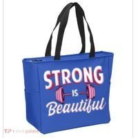Strong Is Beautiful Pink Barbells Gym Exercise Athlete Gift Tote Bag thumb 2