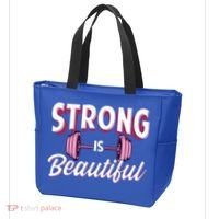Strong Is Beautiful Pink Barbells Gym Exercise Athlete Gift Tote Bag thumb 3