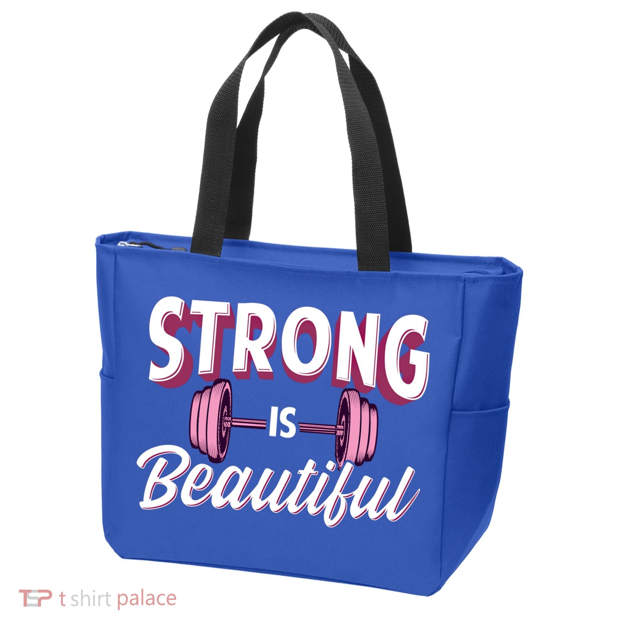 Strong Is Beautiful Pink Barbells Gym Exercise Athlete Gift Tote Bag