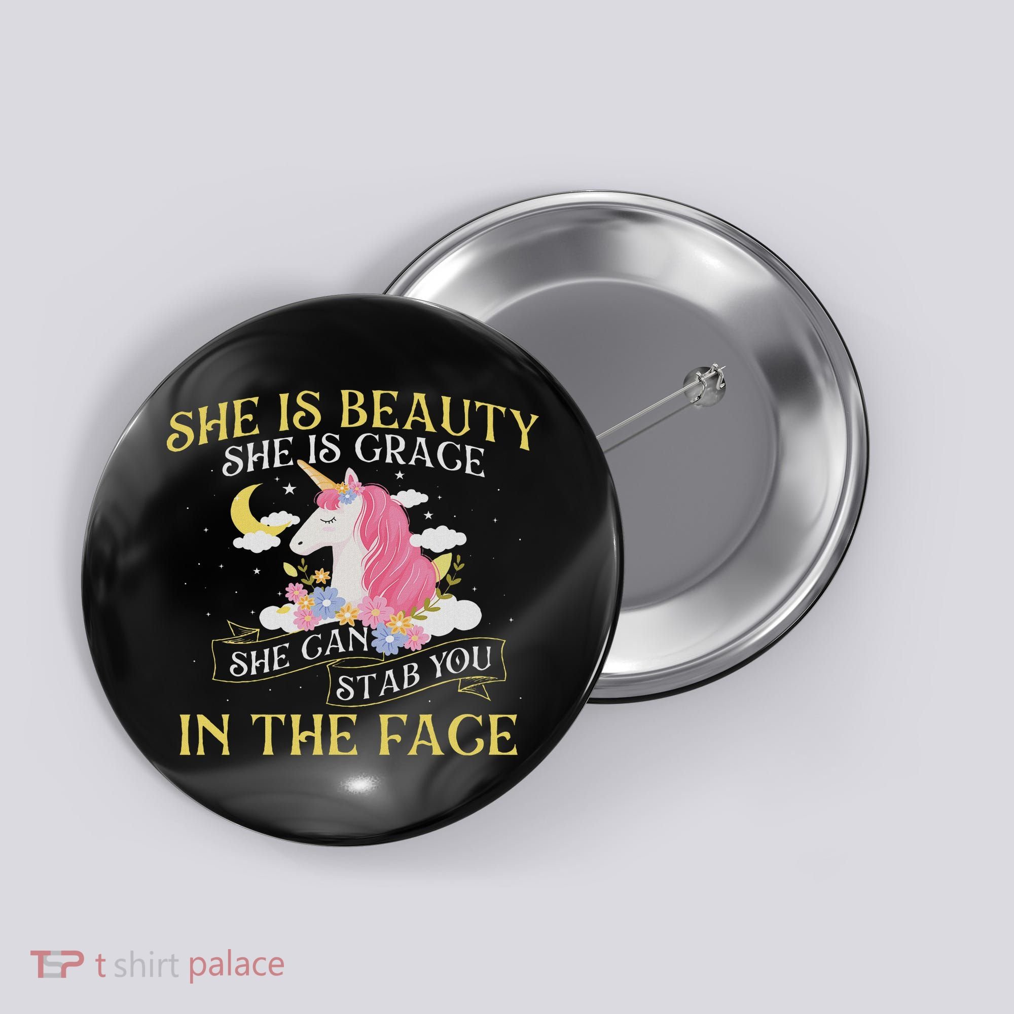 She Is Beauty Mythical Animal Rainbow Unicorn Magical Button