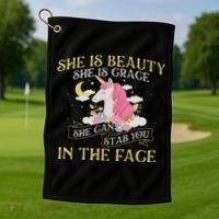 She Is Beauty Mythical Animal Rainbow Unicorn Magical Golf Towel thumb 1