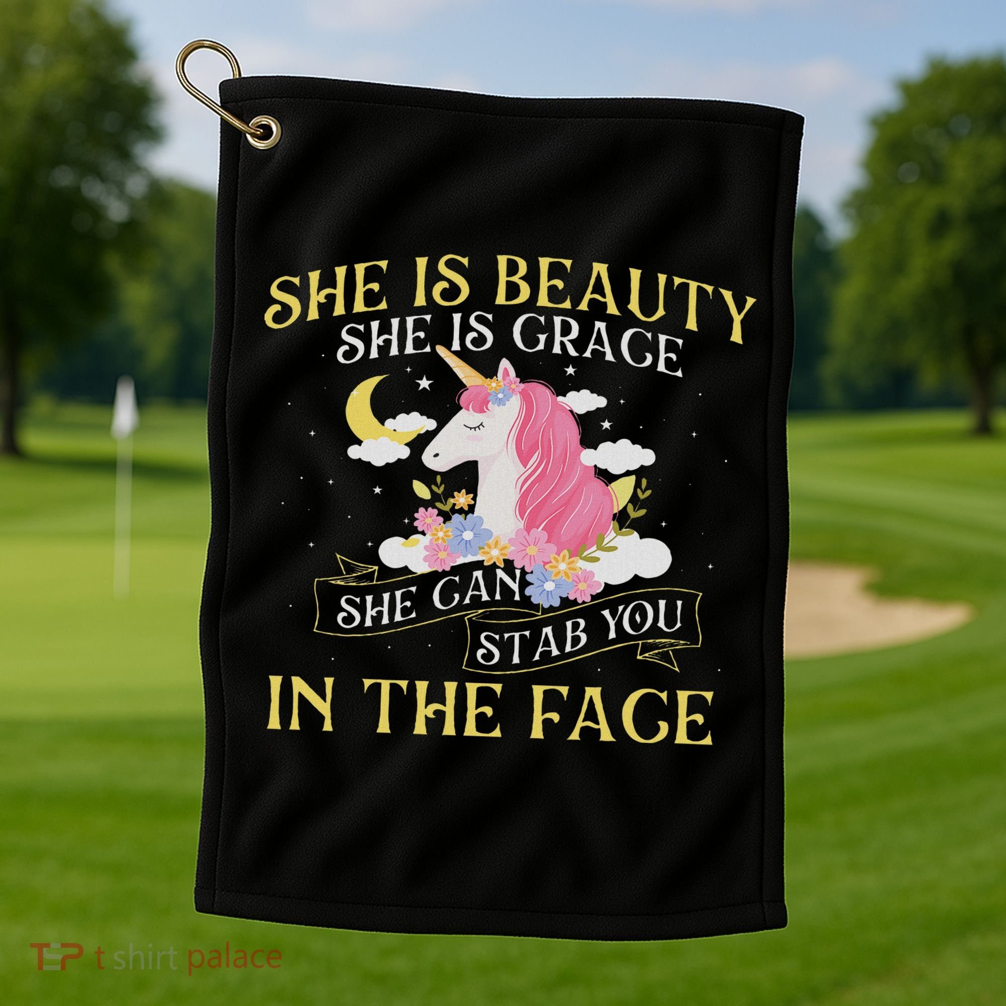 She Is Beauty Mythical Animal Rainbow Unicorn Magical Golf Towel