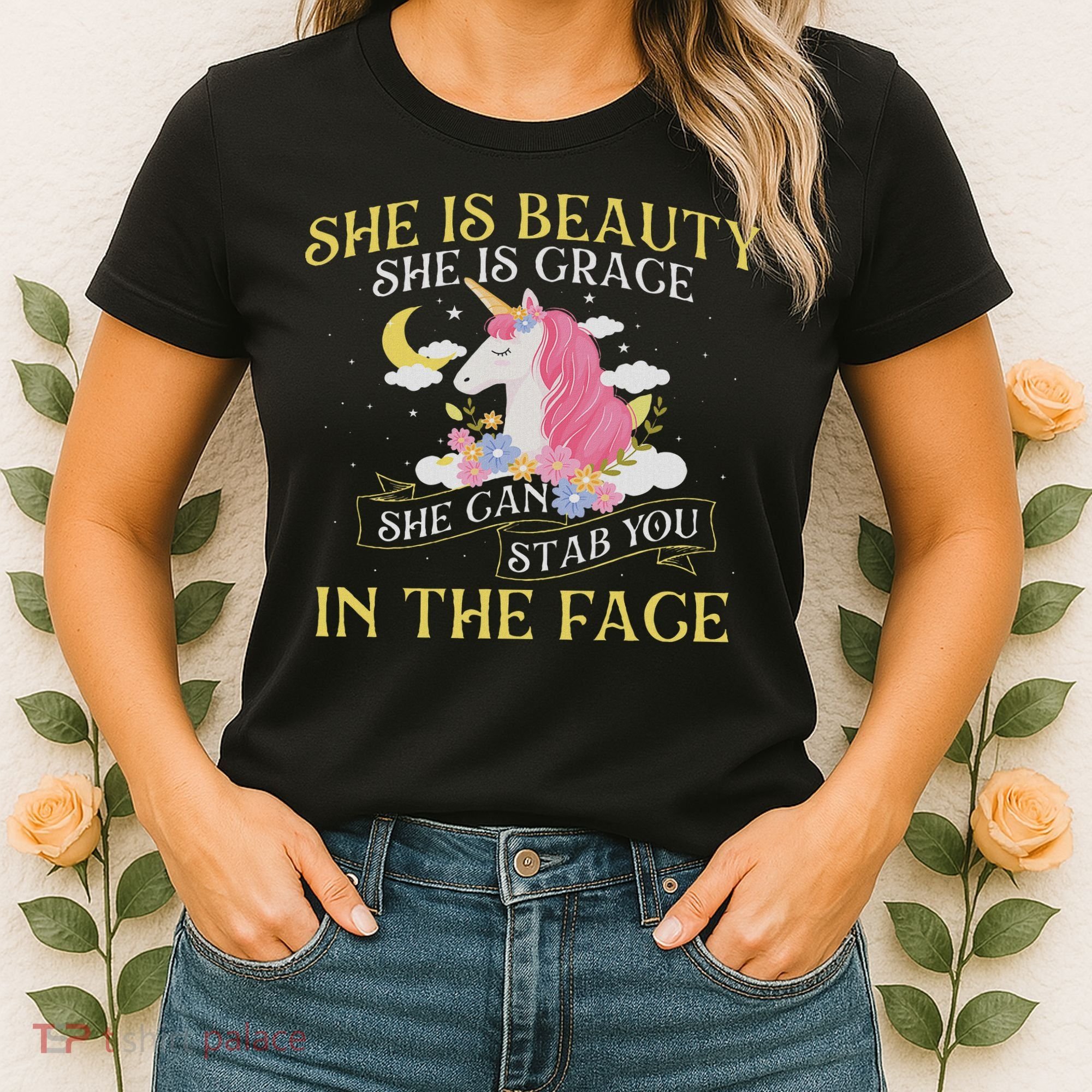 She Is Beauty Mythical Animal Rainbow Unicorn Magical Women's T-Shirt
