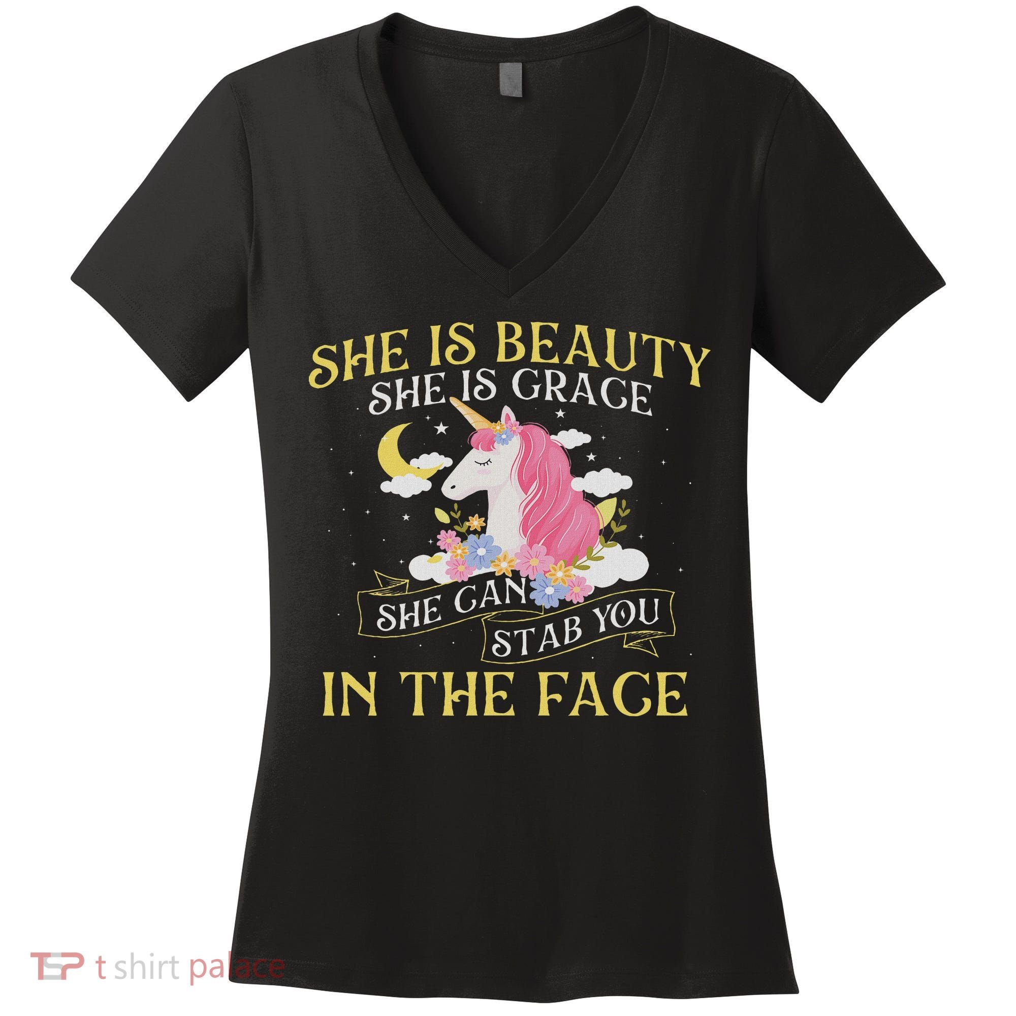 She Is Beauty Mythical Animal Rainbow Unicorn Magical Women's V-Neck T-Shirt