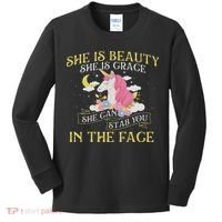 She Is Beauty Mythical Animal Rainbow Unicorn Magical Kids Long Sleeve Shirt thumb 0
