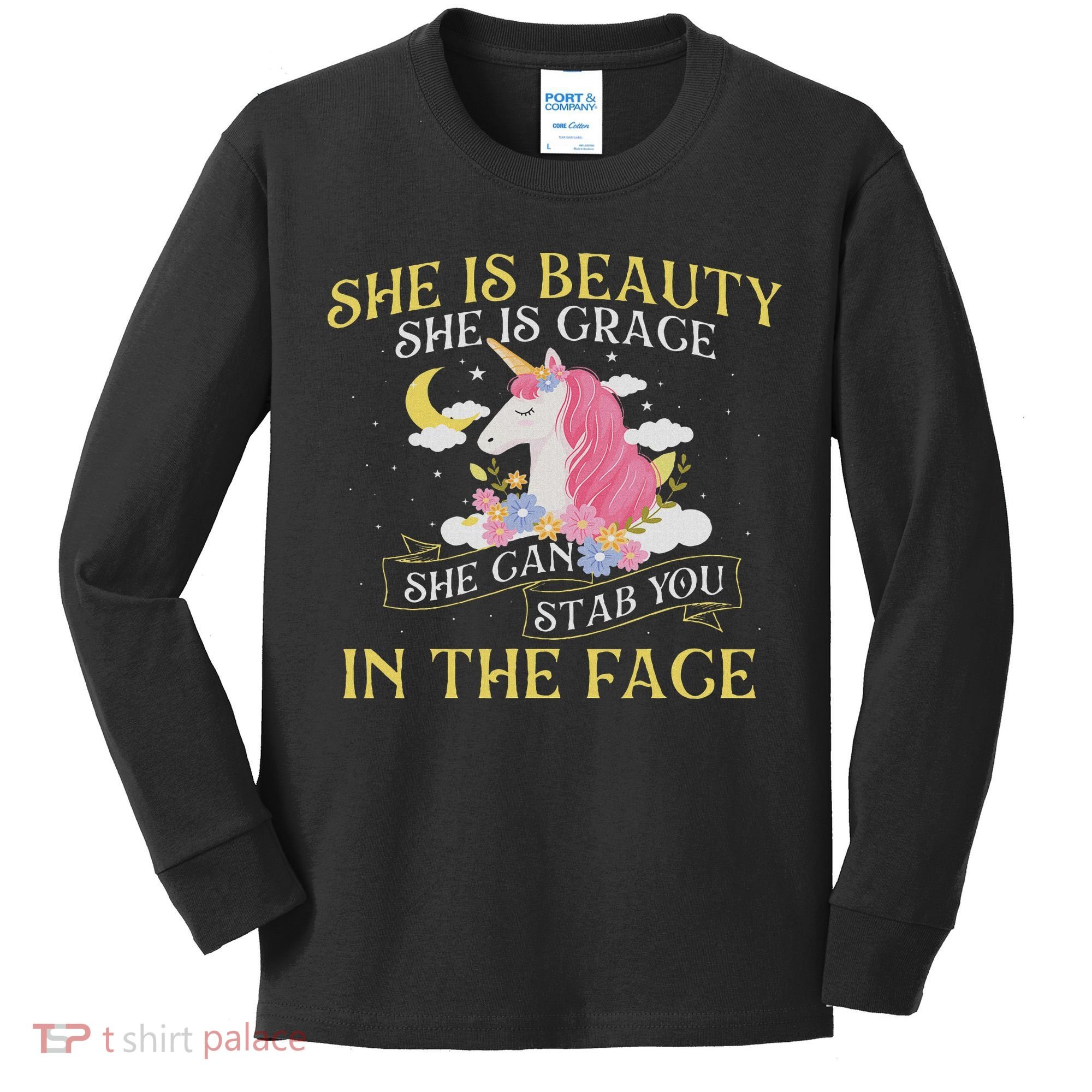 She Is Beauty Mythical Animal Rainbow Unicorn Magical Kids Long Sleeve Shirt