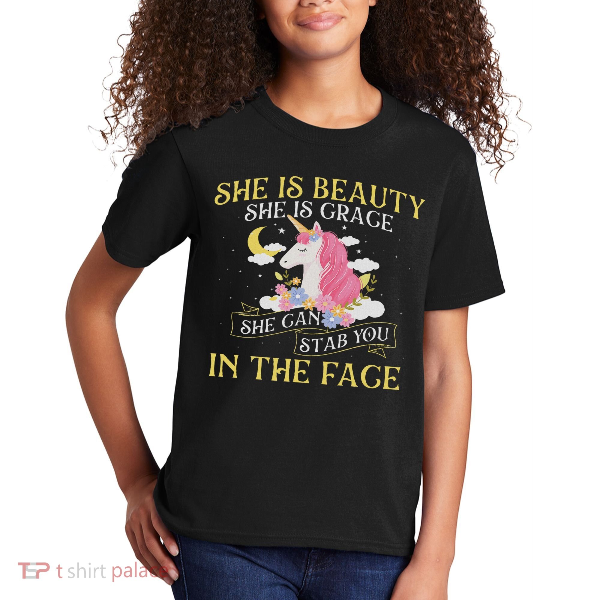 She Is Beauty Mythical Animal Rainbow Unicorn Magical Kids T-Shirt