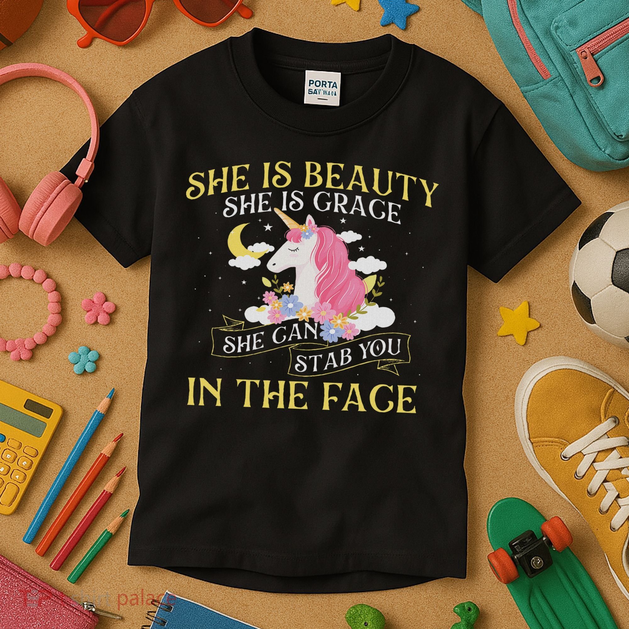She Is Beauty Mythical Animal Rainbow Unicorn Magical Kids T-Shirt