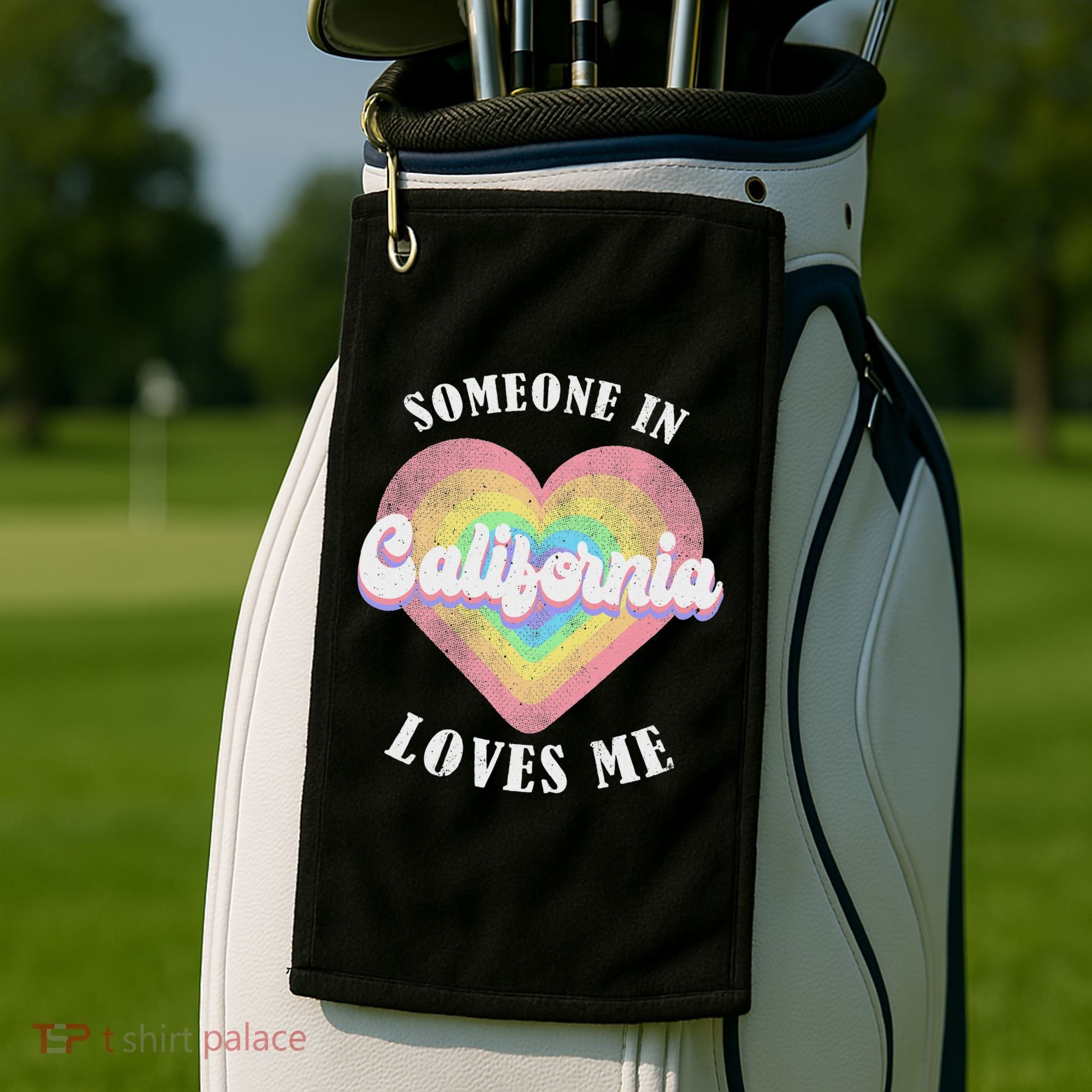 Someone In California Loves Me Heart Retro Groovy Golf Towel
