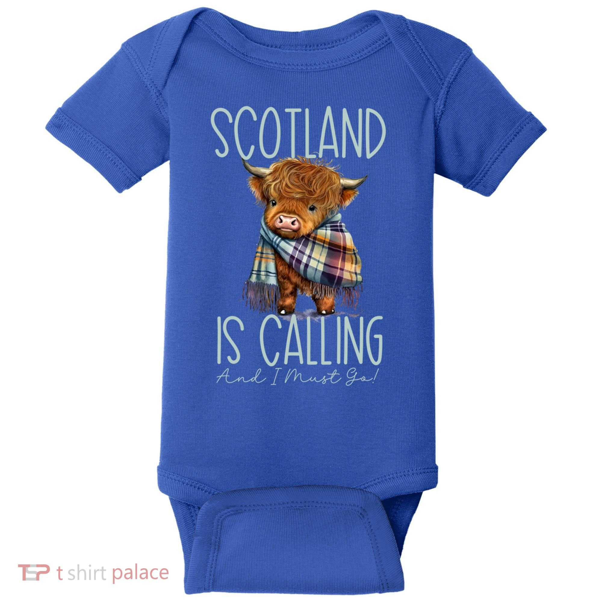 Scotland Is Calling And I Must Go! Highland Cow Gift Baby Bodysuit