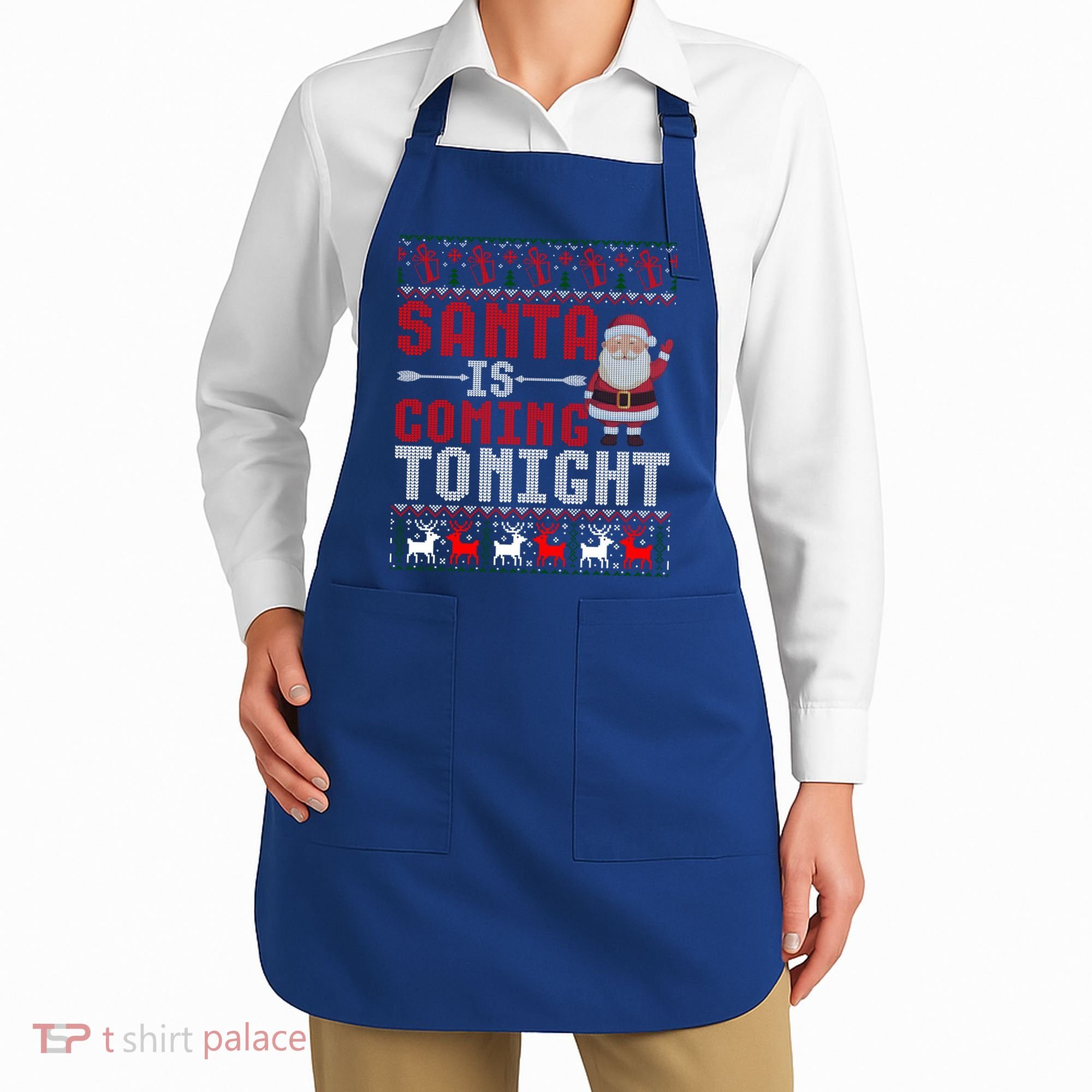 Santa Is Coming Tonight Chrismtas Present Ugly Xmas Sweater Gift Apron
