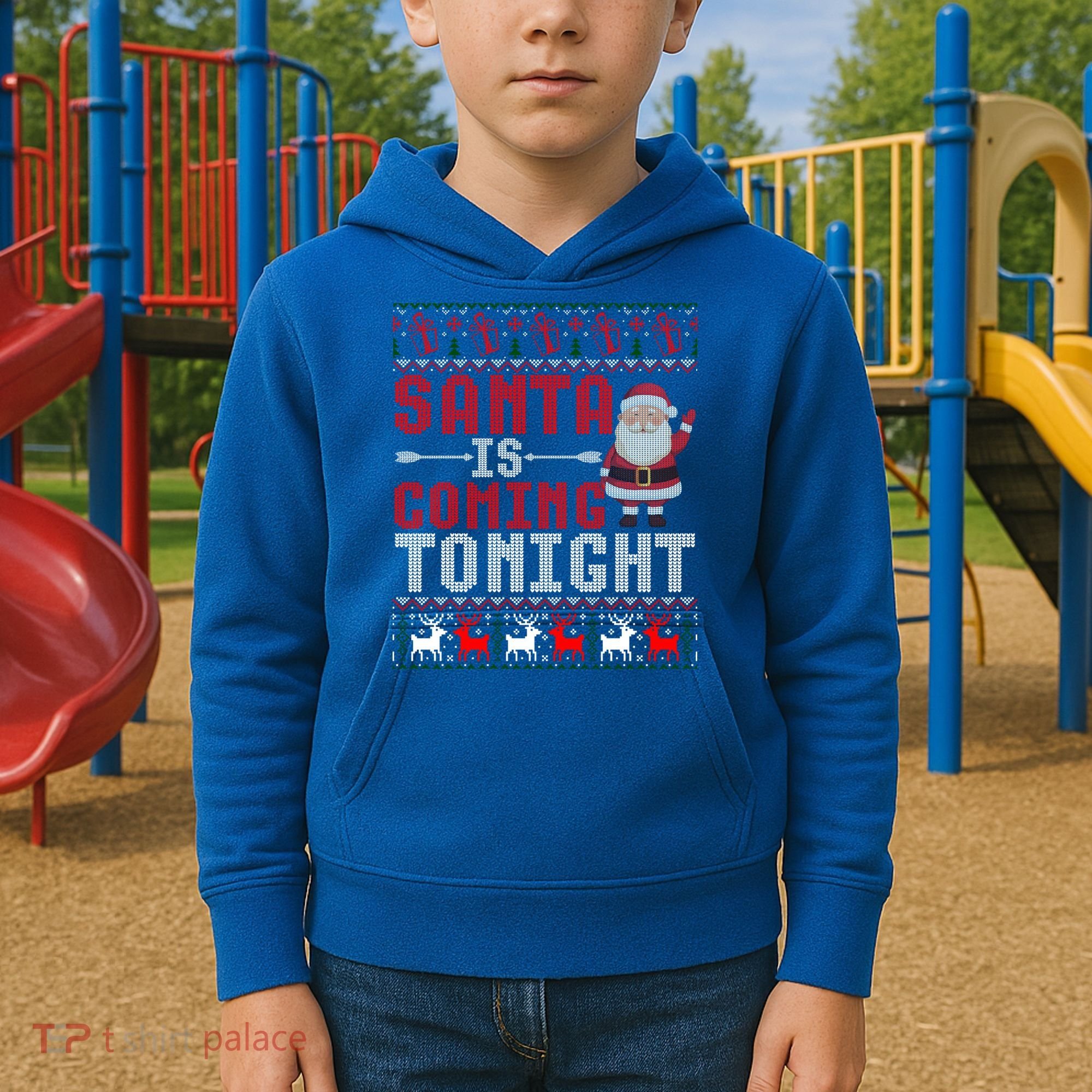 Santa Is Coming Tonight Chrismtas Present Ugly Xmas Sweater Gift Kids Hoodie