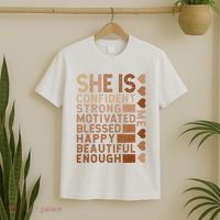 She Is Confident Strong Motivated Happy Beautiful T-Shirt thumb 2