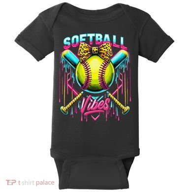 Softball Ice Cream Drip Coquette Bow Softball Vibes Baby Bodysuit