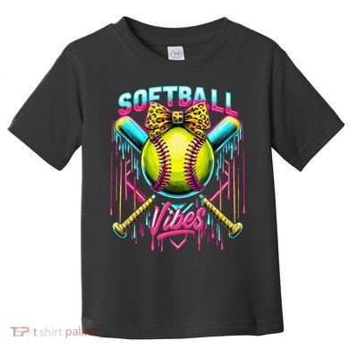 Softball Ice Cream Drip Coquette Bow Softball Vibes Toddler T-Shirt
