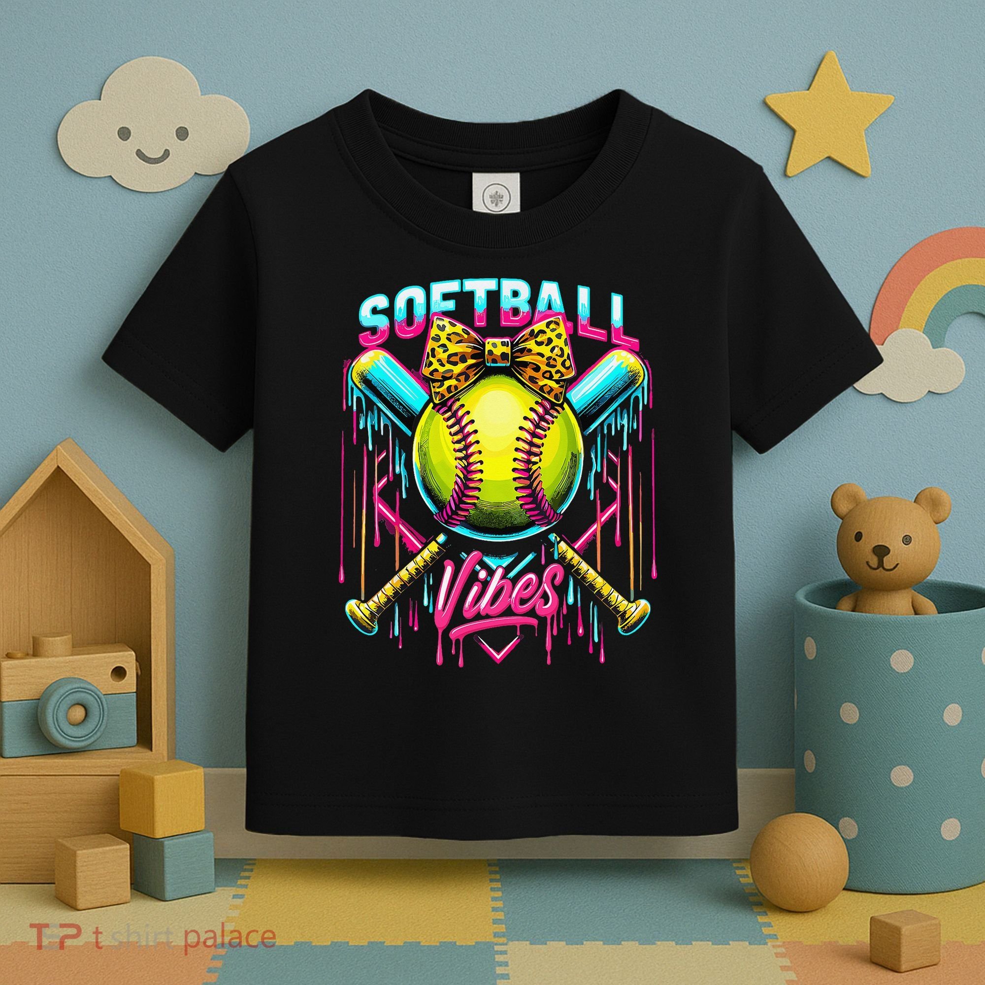Softball Ice Cream Drip Coquette Bow Softball Vibes Toddler T-Shirt