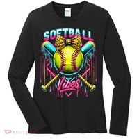 Softball Ice Cream Drip Coquette Bow Softball Vibes Women's Long Sleeve Shirt thumb 0