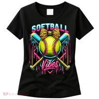 Softball Ice Cream Drip Coquette Bow Softball Vibes Women's T-Shirt thumb 0