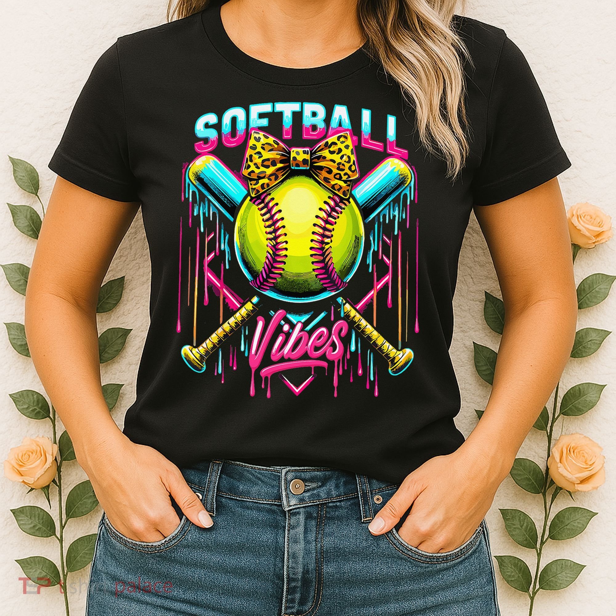 Softball Ice Cream Drip Coquette Bow Softball Vibes Women's T-Shirt