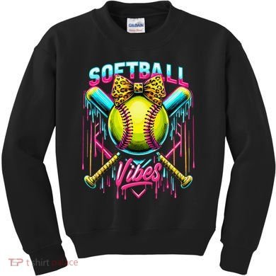 Softball Ice Cream Drip Coquette Bow Softball Vibes Kids Sweatshirt