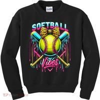 Softball Ice Cream Drip Coquette Bow Softball Vibes Kids Sweatshirt thumb 0