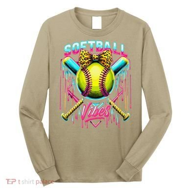 Softball Ice Cream Drip Coquette Bow Softball Vibes Long Sleeve Shirt