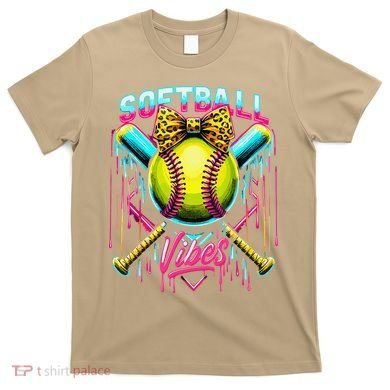 Softball Ice Cream Drip Coquette Bow Softball Vibes T-Shirt