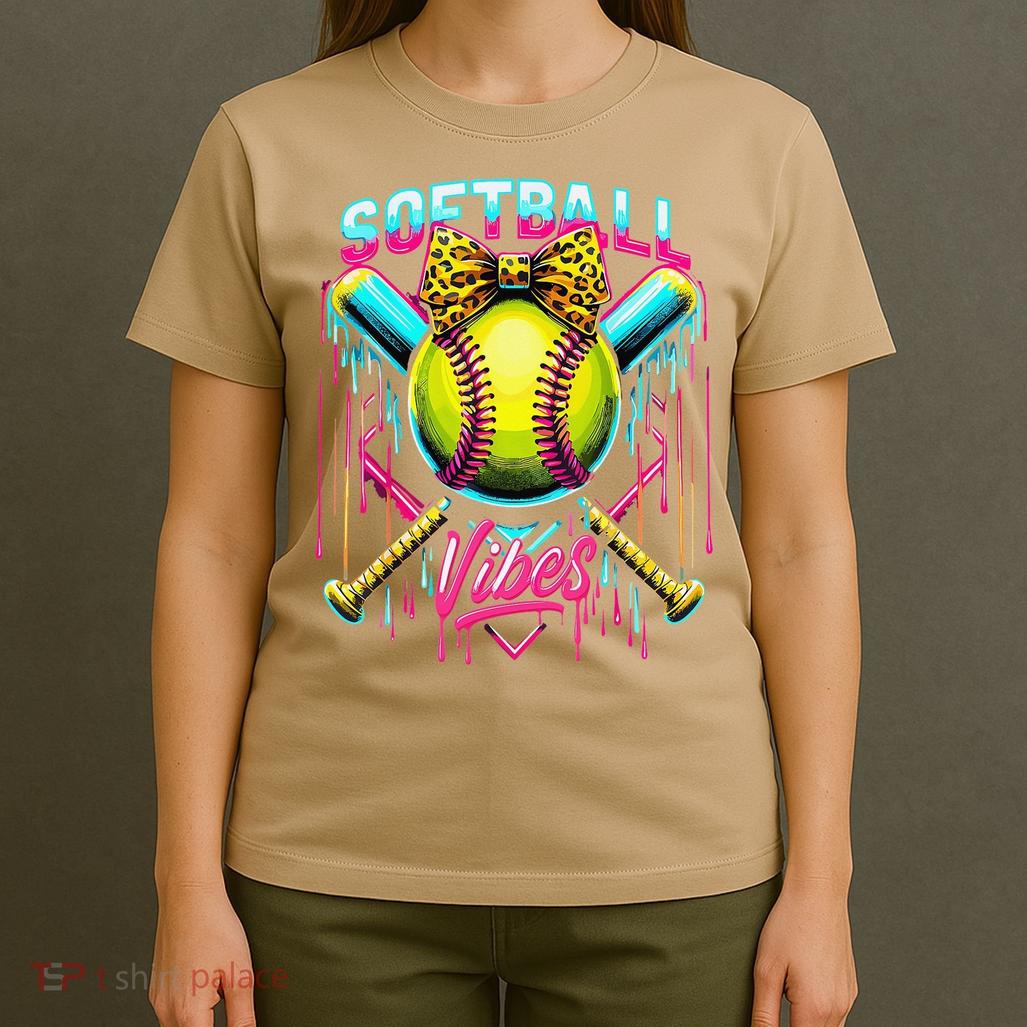 Softball Ice Cream Drip Coquette Bow Softball Vibes T-Shirt