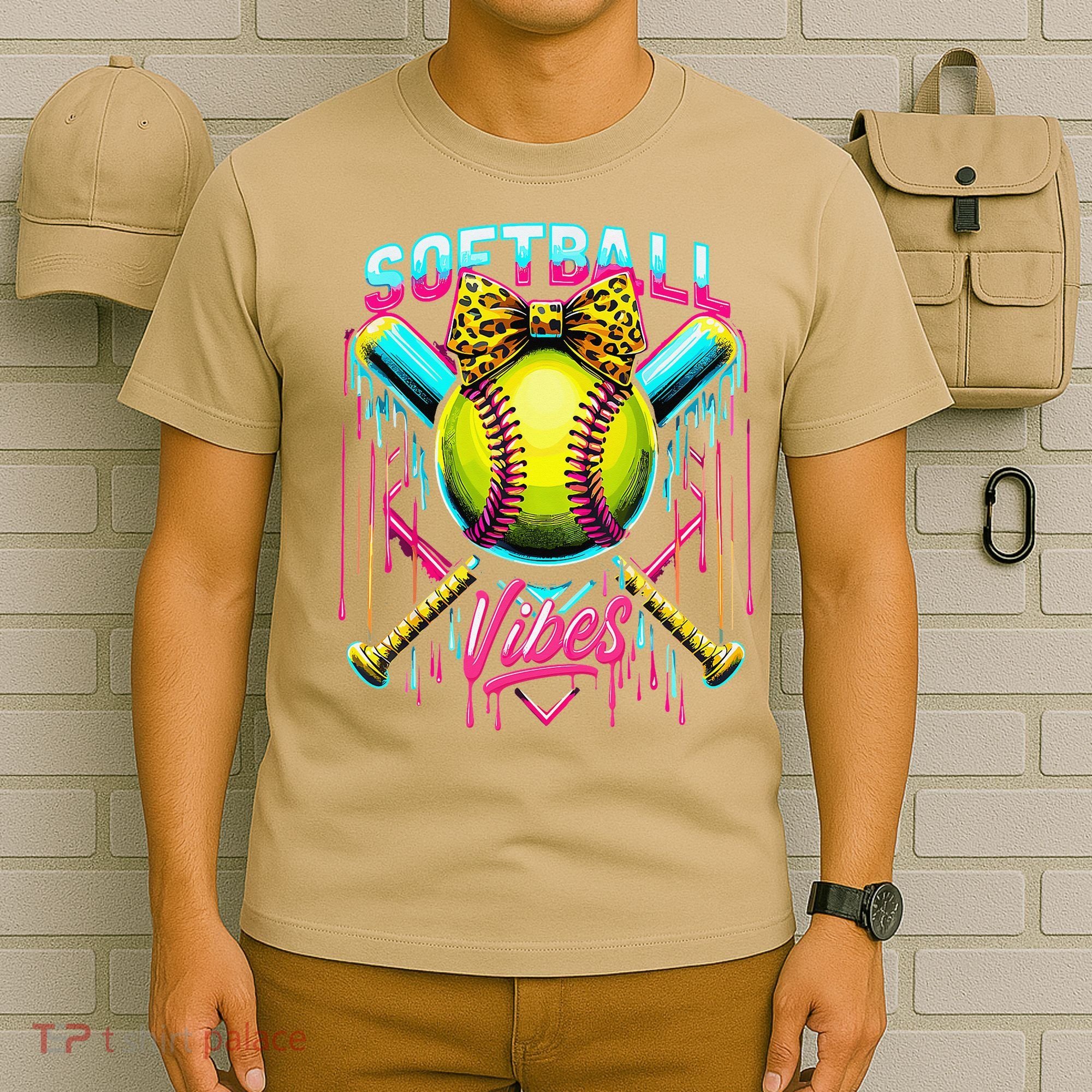 Softball Ice Cream Drip Coquette Bow Softball Vibes T-Shirt