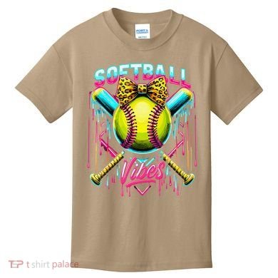 Softball Ice Cream Drip Coquette Bow Softball Vibes Kids T-Shirt