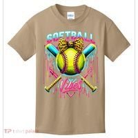 Softball Ice Cream Drip Coquette Bow Softball Vibes Kids T-Shirt thumb 0