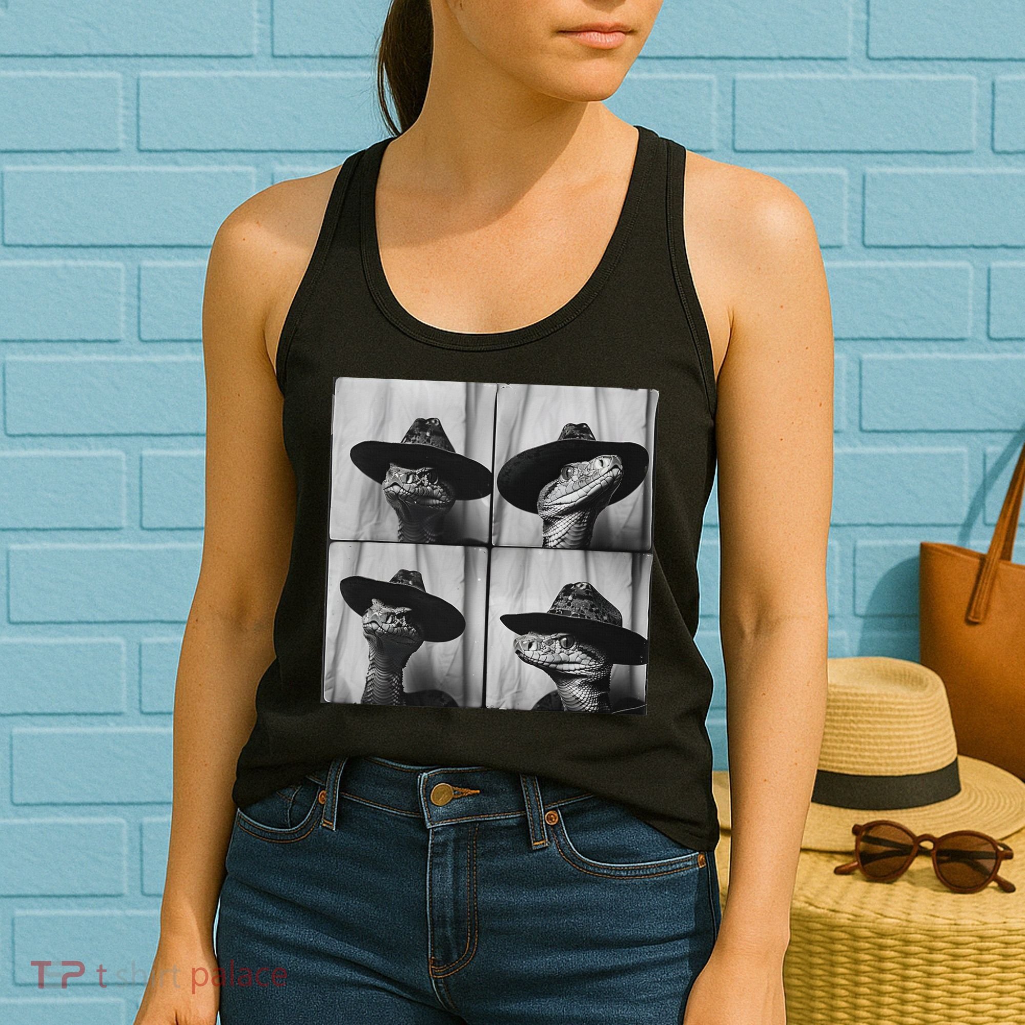 Snake In Cowboy Hat Funny Animal Photobooth Snake Owner Women's Tank Top